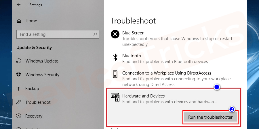 Fix Windows 10 Error: Windows cannot start this hardware device because its configuration information (in the registry) is incomplete or damaged. (Code 19) Thereafter, you will get an option ‘Run the troubleshooter’, click on it.